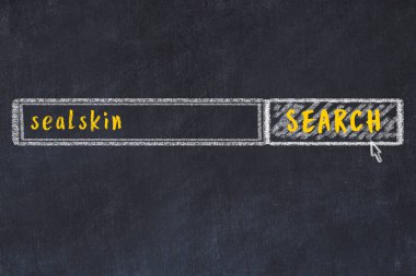 Fok derisi arama kavramı. Arama motorunun tebeşir çizimi ve tahtadan yapılmış yazı tahtası