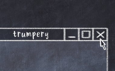 Tarayıcı penceresini sayfa başlığı yazma trompeti ile kapatmanın tebeşir çizimi  