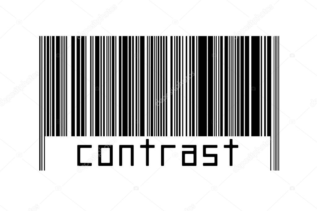 Barcode on white background with inscription contrast below. Concept of trading and globalization