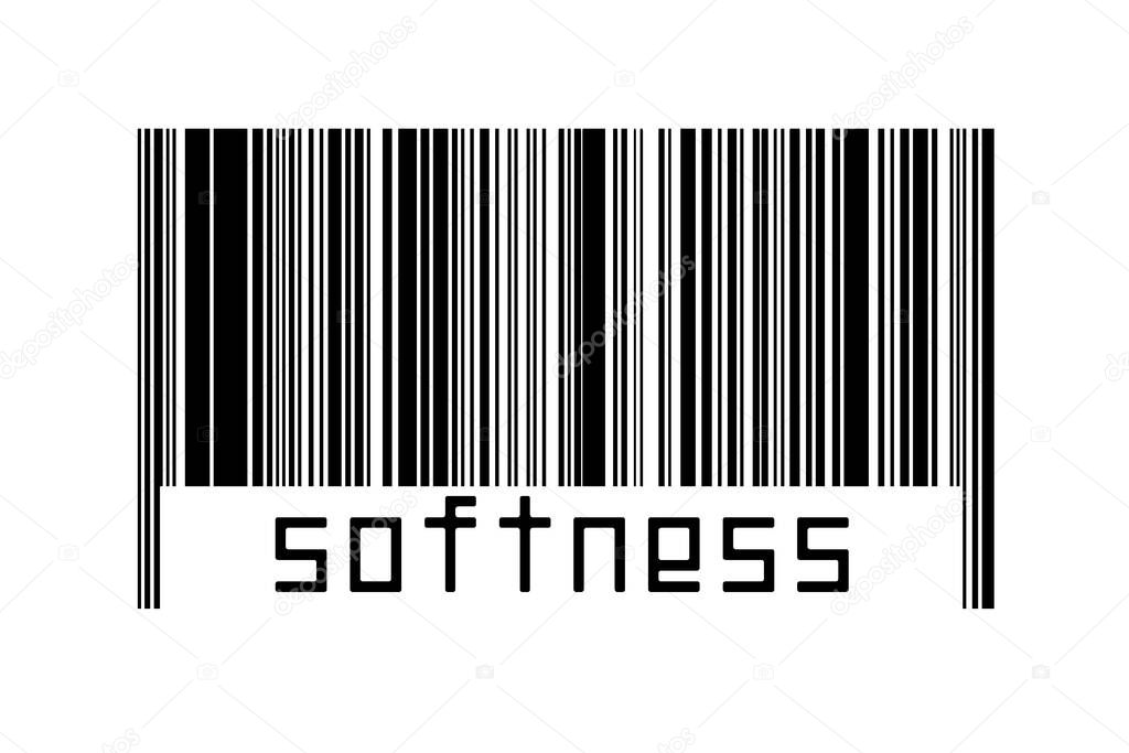 Digitalization concept. Barcode of black horizontal lines with inscription softness below.