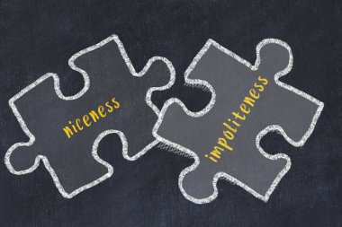 Kibarlık ve nezaketsizlik içeren iki bulmacanın tebeşir çizimi. Sorunları çözme kavramı