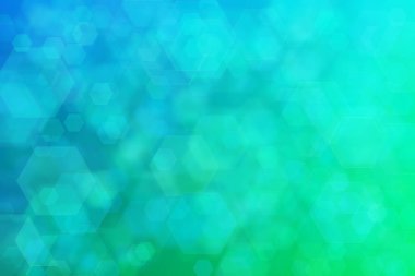 Altıgen şekilli bokeh noktalı yeşil ve mavi soyut odaklanmış arkaplan
