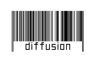 Altında yazıt difüzyonu olan beyaz arka planda bir barkod. Ticaret ve küreselleşme kavramı