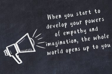 Bilge motivasyonel yazıtlı siyah karatahtaya hoparlör çizimi