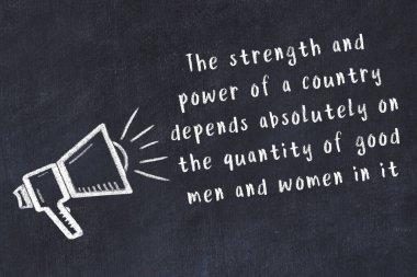 Bilge motivasyonel yazıtlı siyah karatahtaya hoparlör çizimi