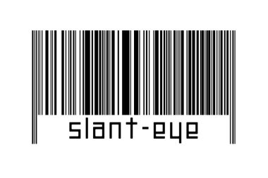 Beyaz arka planda barkod ve yazıtların altında eğimli göz. Ticaret ve küreselleşme kavramı