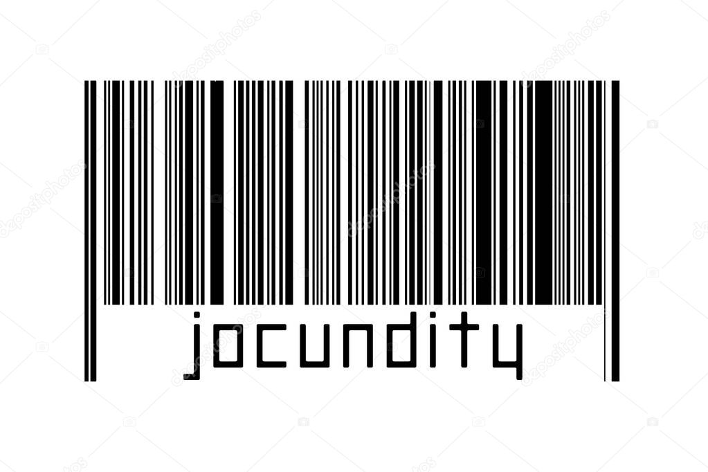Digitalization concept. Barcode of black horizontal lines with inscription jocundity below.
