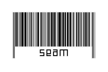 Altında yazıt dikişleri olan beyaz arka planda bir barkod. Ticaret ve küreselleşme kavramı