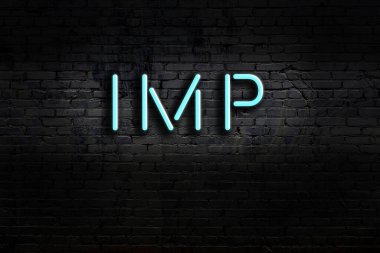 Duvara yazı yazan neon levhası. Gece görünümü