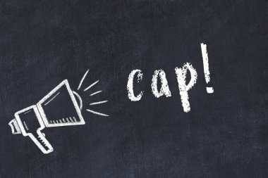 Hoparlör çizimi ve yazı kapağı olan siyah karatahta