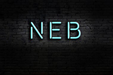 Duvara yazı yazan neon levhası. Gece görünümü