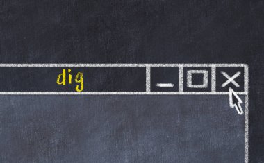 Tarayıcı penceresinin sayfa başlığı yazma kazısıyla kapatılmasının tebeşir çizimi  