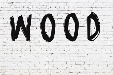 Siyah boyayla yazılmış beyaz tuğlalı bir duvar.