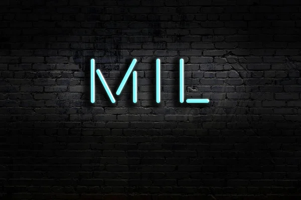 Πινακίδα Νέον Στον Τοίχο Βράδυ Επιγραφή Mil — Φωτογραφία Αρχείου