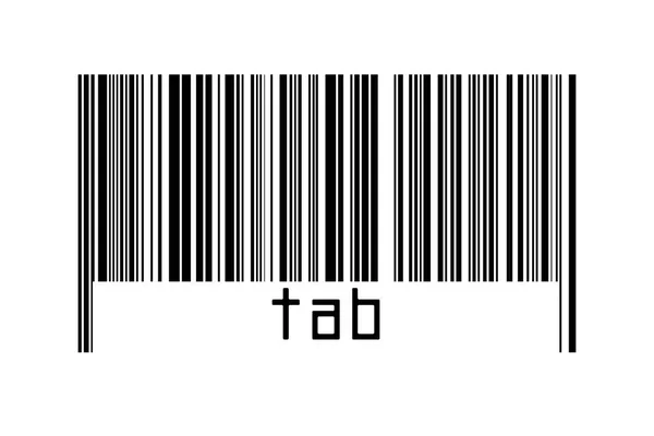 Barcode on white background with inscription tab below. Concept of trading and globalization