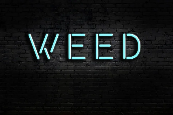 Neon Sign Inscription Weed Brick Wall Night View — Stock Photo, Image
