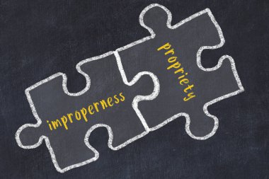 Ploblem çözülüyor. Kara karatahtanın üzerinde edepsizlik ve edepsizlik olan iki bulmacanın tebeşir çizimi