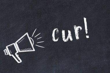 Üzerinde hoparlör ve yazı olan siyah karatahta.