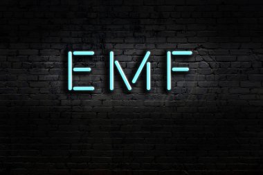 Tuğla duvara karşı imf yazılı neon levhası. Gece görünümü