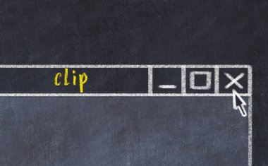 Tarayıcı penceresini başlık klipsiyle kapatılıyor. Tebeşir çizimi. Sorunlarla başa çıkma kavramı