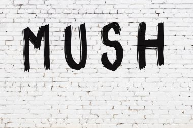 Beyaz tuğla duvara siyah boya ile yazılmış bir yazıt lapası..