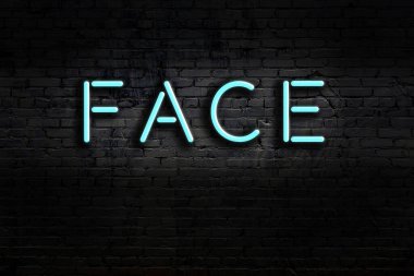 Duvara yazı yazılmış neon levhası. Gece görünümü