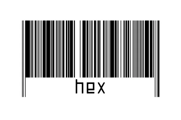 Conceito Digitalização Código Barras Linhas Horizontais Pretas Com Hexagonal Inscrição — Fotografia de Stock