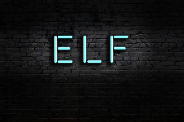 Neon Znak Napisem Elf Ścianie Cegły Widok Nocy — Zdjęcie stockowe