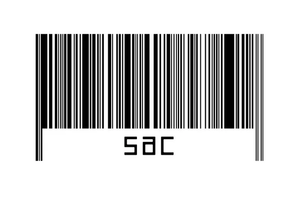 Ψηφιοποίηση Έννοια Barcode Μαύρο Οριζόντιες Γραμμές Επιγραφή Σάκος Παρακάτω — Φωτογραφία Αρχείου