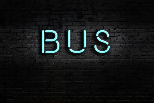 Neon Sign Inscription Bus Brick Wall Night View — Stock Photo, Image