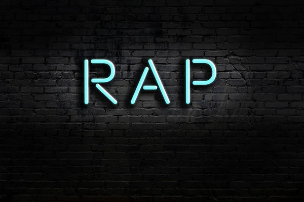Neonowy Znak Ceglanej Ścianie Nocy Rap Napisem — Zdjęcie stockowe