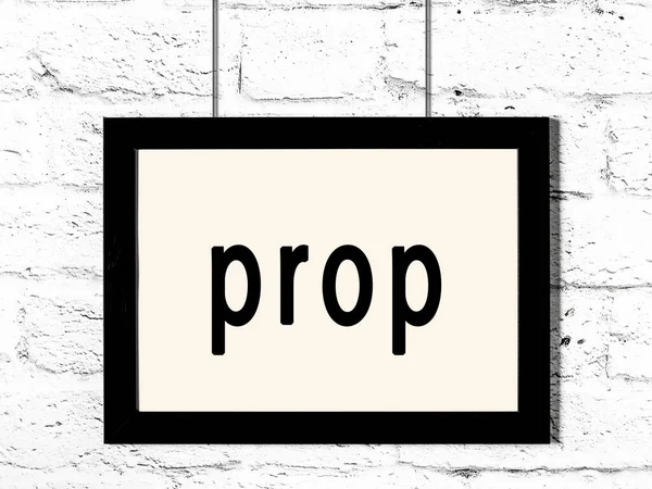 Black Wooden Frame Inscription Prop Hanging White Brick Wall — Stock Photo, Image