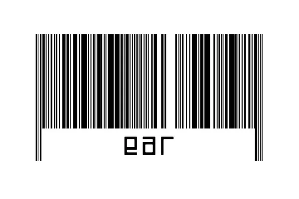 Штрих Код Белом Фоне Надписью Ухо Ниже Концепция Торговли Глобализации — стоковое фото
