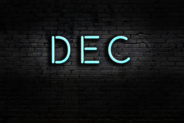 Neonowy Znak Ceglanej Ścianie Nocy Napis Dec — Zdjęcie stockowe