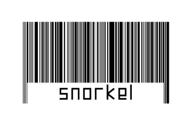 Beyaz arkaplanda barkod ve altında şnorkel var. Ticaret ve küreselleşme kavramı