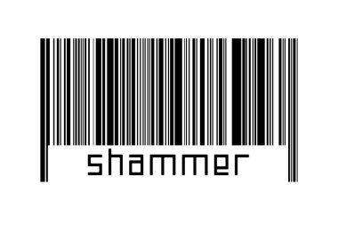 Dijitalleştirme kavramı. Altında yazıt çekiç bulunan siyah yatay çizgilerin barkodu.