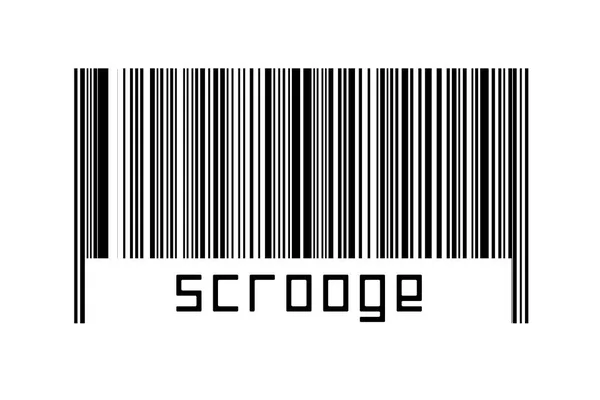 Conceito Digitalização Código Barras Linhas Horizontais Pretas Com Inscrição Scrooge — Fotografia de Stock