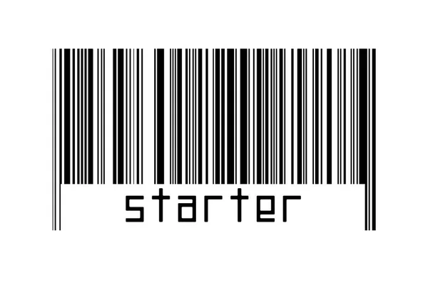 Barcode Auf Weißem Hintergrund Mit Beschriftung Starter Unten Konzept Des — Stockfoto