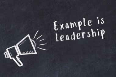 Bilge motivasyonel yazıtlı siyah karatahtaya hoparlör çizimi