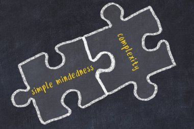 Basit zihin ve karmaşıklık içeren iki bulmacanın tebeşir çizimi. Sorunları çözme kavramı