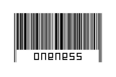 Beyaz arkaplanda barkod ve altında bir yazıt var. Ticaret ve küreselleşme kavramı