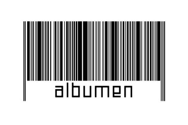 Digitalization concept. Barcode of black horizontal lines with inscription albumen below.