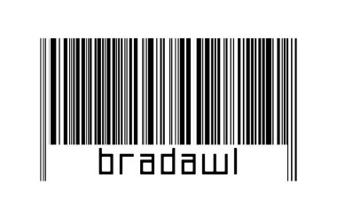 Digitalization concept. Barcode of black horizontal lines with inscription bradawl below.