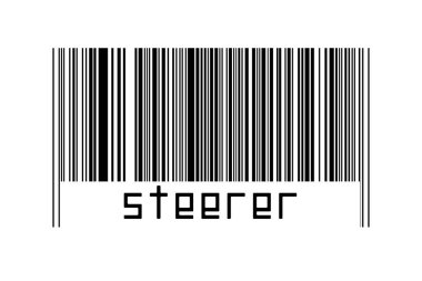Barcode on white background with inscription steerer below. Concept of trading and globalization