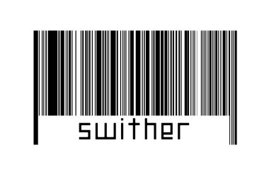Digitalization concept. Barcode of black horizontal lines with inscription swither below.