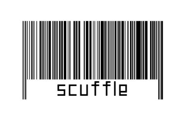 Barcode on white background with inscription scuffle below. Concept of trading and globalization