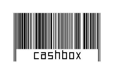 Digitalization concept. Barcode of black horizontal lines with inscription cashbox below.