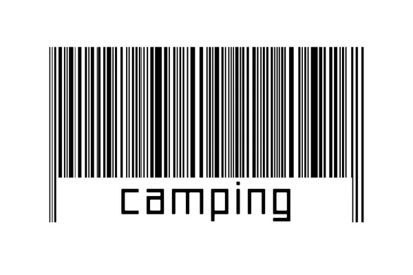 Código Barras Sobre Fundo Branco Com Inscrição Camping Abaixo Conceito — Fotografia de Stock