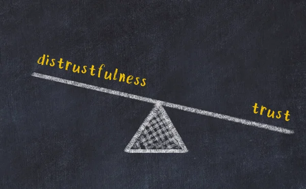 Concept Balance Distrustfulness Trust Black Chalboard Sketch Scales Words —  Fotos de Stock