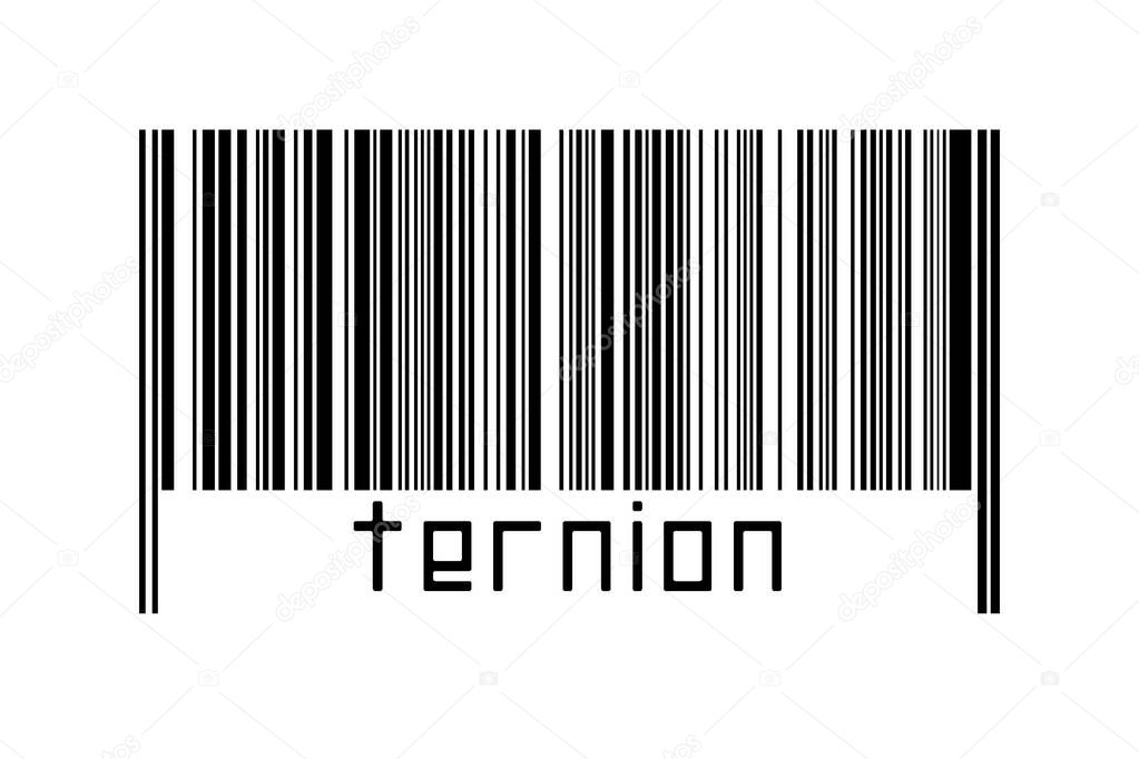 Barcode on white background with inscription ternion below. Concept of trading and globalization